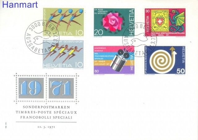 Znaczek Szwajcaria 1971 Mi 940-945 FDC