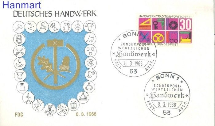 Znaczek Niemcy 1968 Mi 553 FDC