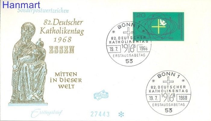 Znaczek Niemcy 1968 Mi 568 FDC