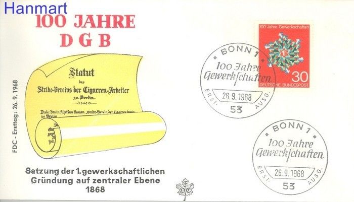 Znaczek Niemcy 1968 Mi 570 FDC