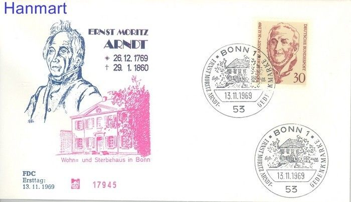 Znaczek Niemcy 1969 FDC