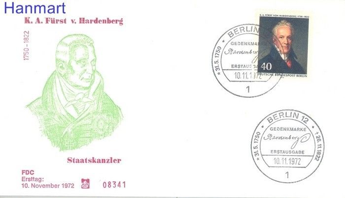 Znaczek Berlin Niemcy 1972 FDC