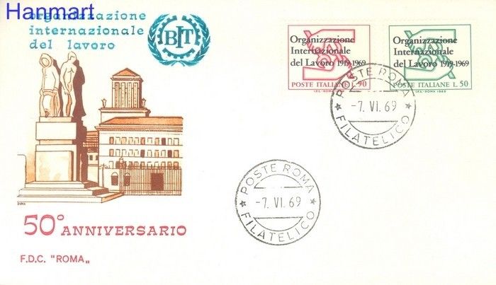 Znaczek Włochy 1969 Mi 1299-1300 FDC