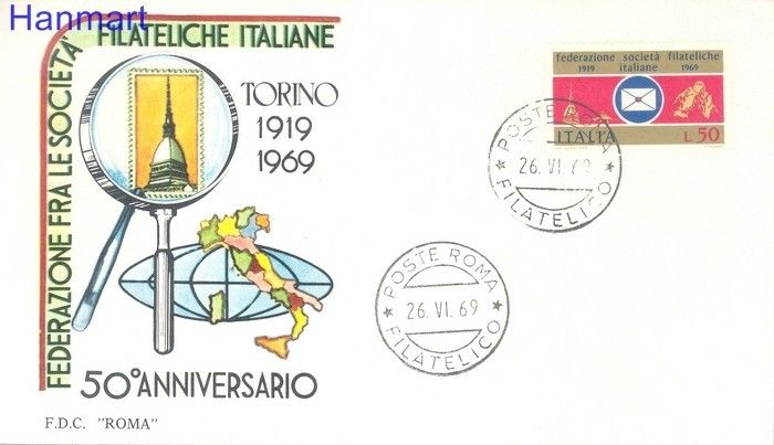 Znaczek Włochy 1969 Mi 1301 FDC