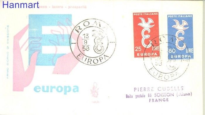 Znaczek Włochy 1958 Mi 1016-1017 FDC