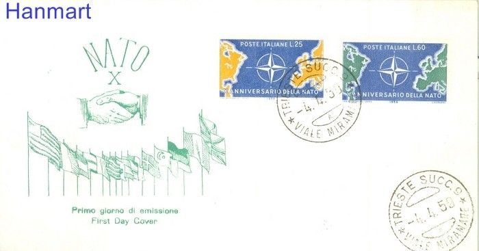 Znaczek Włochy 1959 Mi 1032-1033 FDC