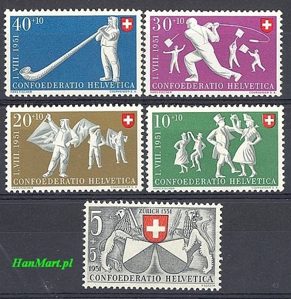Znaczek Szwajcaria 1951 Mi 555-559 Czyste **