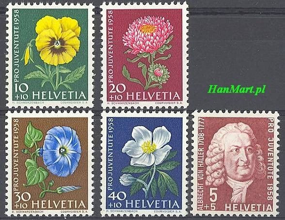 Znaczek Szwajcaria 1958 Mi 663-667 Czyste **