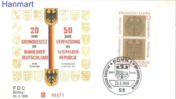 Znaczek Niemcy 1969 FDC