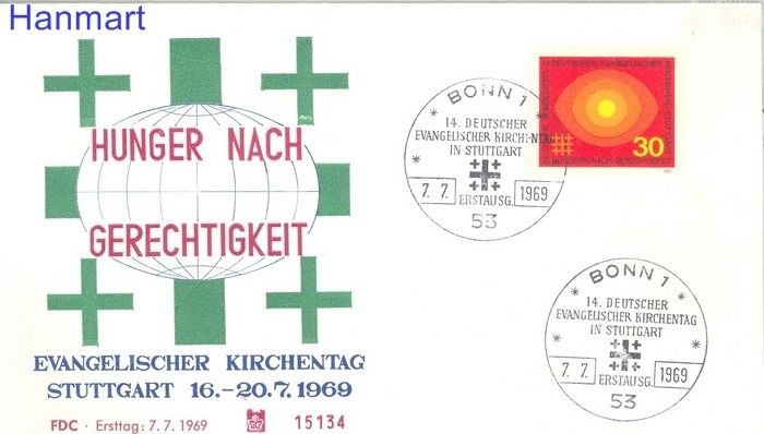 Znaczek Niemcy 1969 Mi 595 FDC