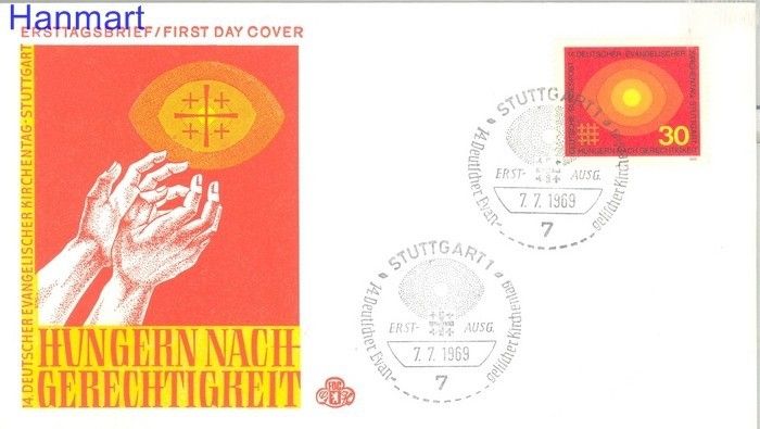 Znaczek Niemcy 1969 Mi 595 FDC