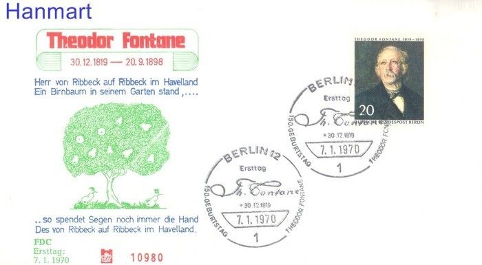 Znaczek Berlin Niemcy 1970 FDC