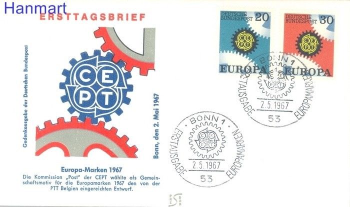 Znaczek Niemcy 1967 Mi 533-534 FDC