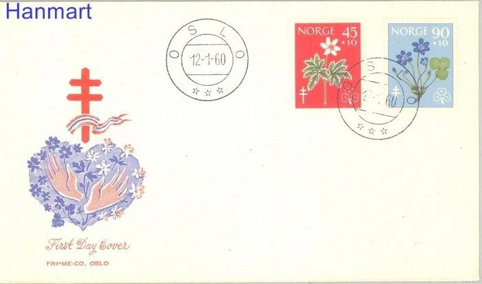 Znaczek Norwegia 1960 Mi 438-439 FDC