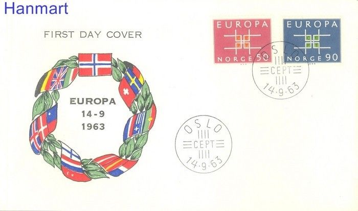 Znaczek Norwegia 1963 Mi 498-499 FDC