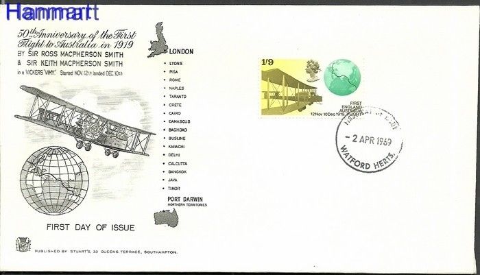 Znaczek Wielka Brytania 1969 FDC