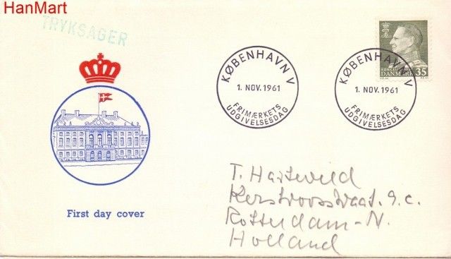 Znaczek Dania 1961 FDC
