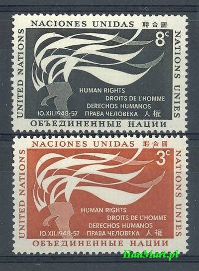 Znaczek Narody Zjednoczone Nowy Jork 1957 Mi 64-65 Czyste **