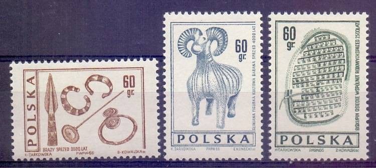 Znaczek Polska 1966 Mi 1727-1729 Fi 1579-1581 Czyste **