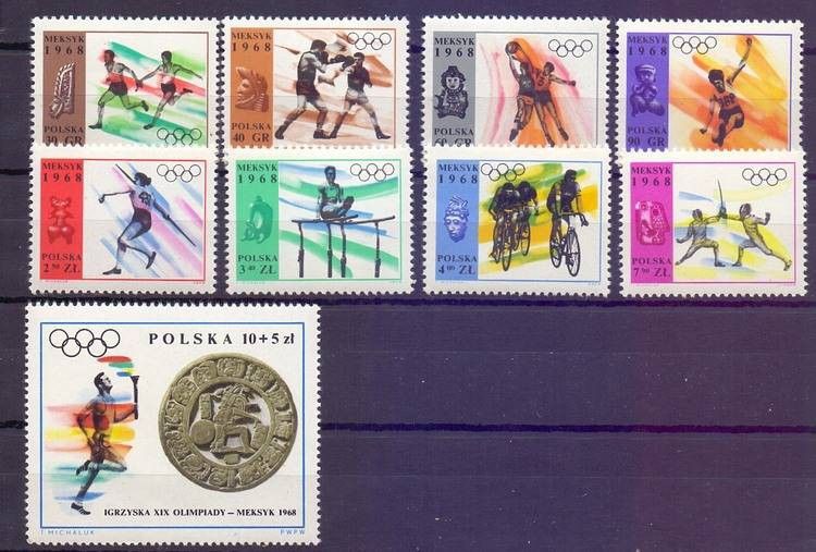 Znaczek Polska 1968 Mi 1855-1862 Fi 1708-1716 Czyste **