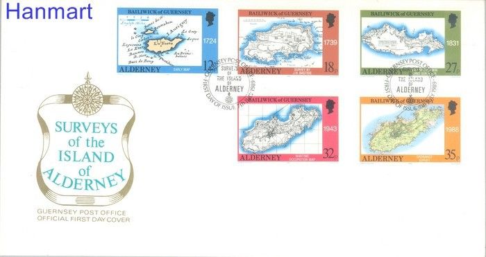 Znaczek Alderney 1989 Mi 37-41 FDC