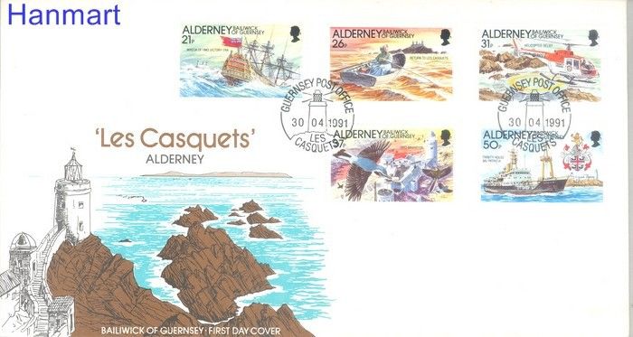 Znaczek Alderney 1991 Mi 49-53 FDC