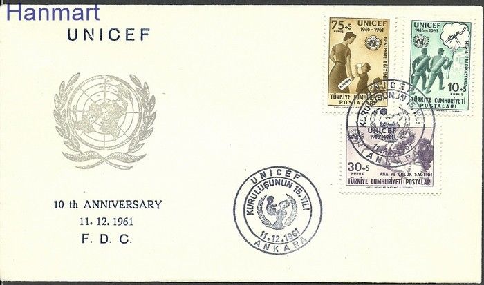 Znaczek Turcja 1961 Mi 1827-1829b FDC